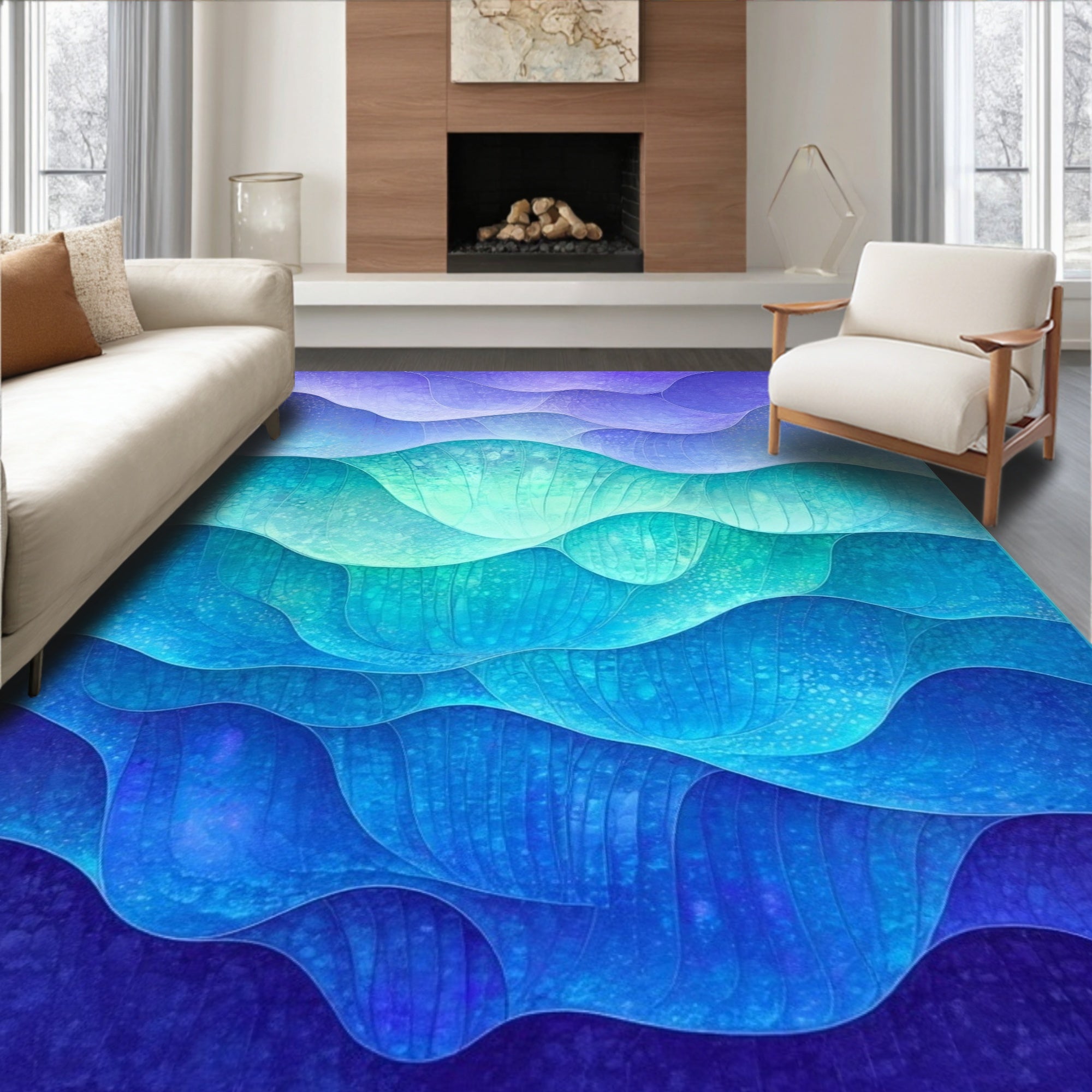 Ocean Waves Abstract Blue Green Rug