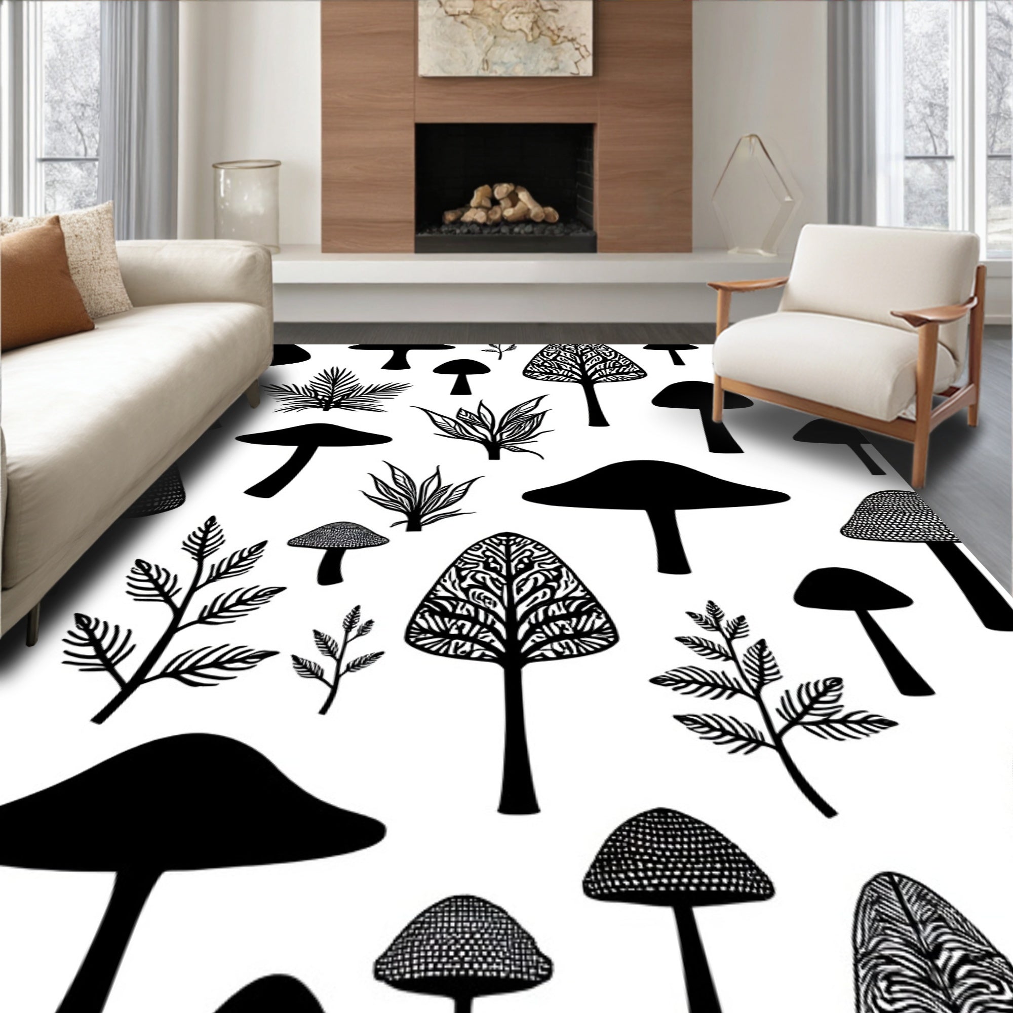 Whimsical Mushroom And Leaf Patterns Rug