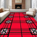 Red Black Plaid Snowflake Square Rug