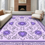 Purple Floral Scrollwork Geometric Border Rug