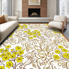 Yellow Floral Swirl Pattern Rug