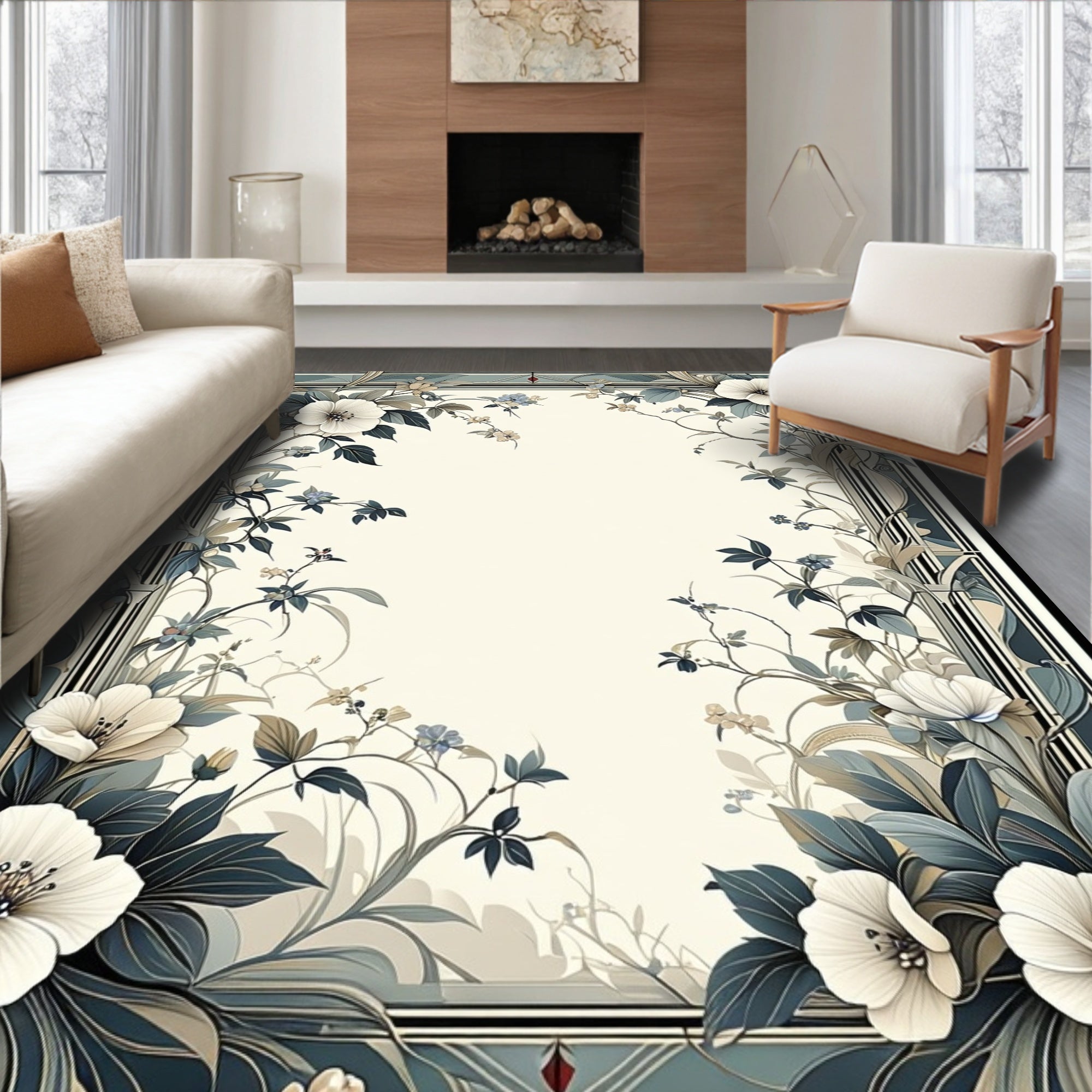 Art Nouveau Floral Swirl Pattern Rug