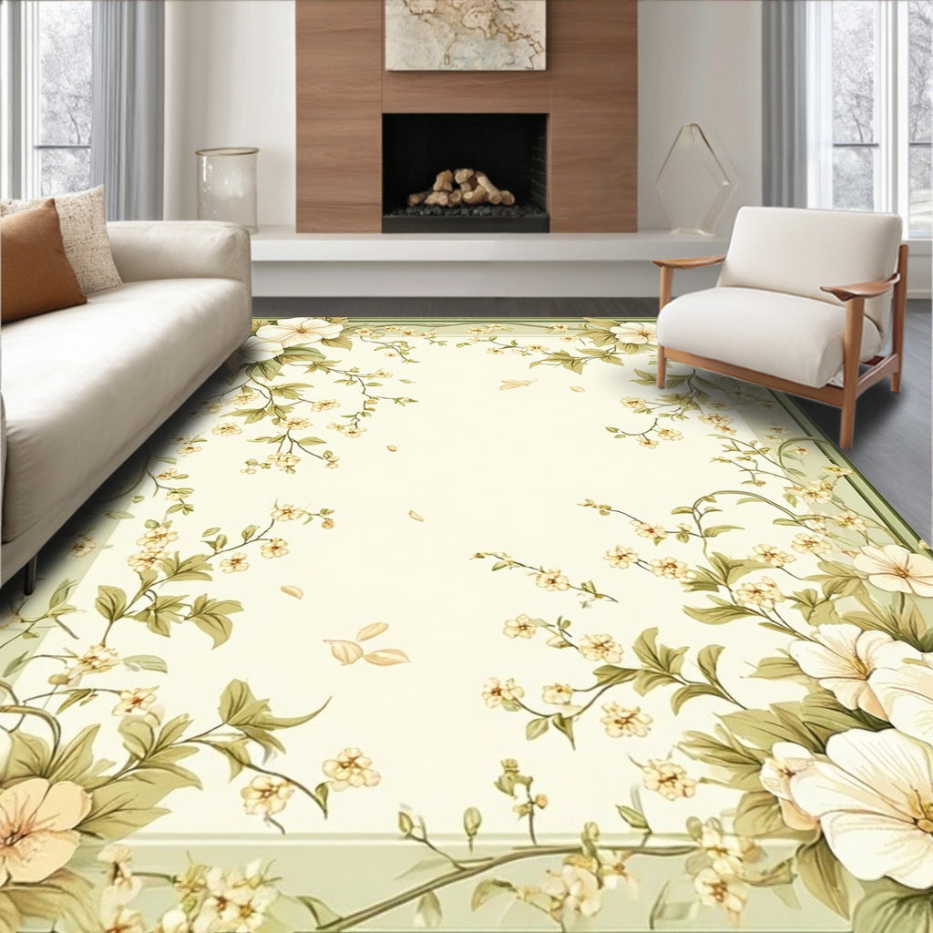 Delicate Floral Vines Cream Rug