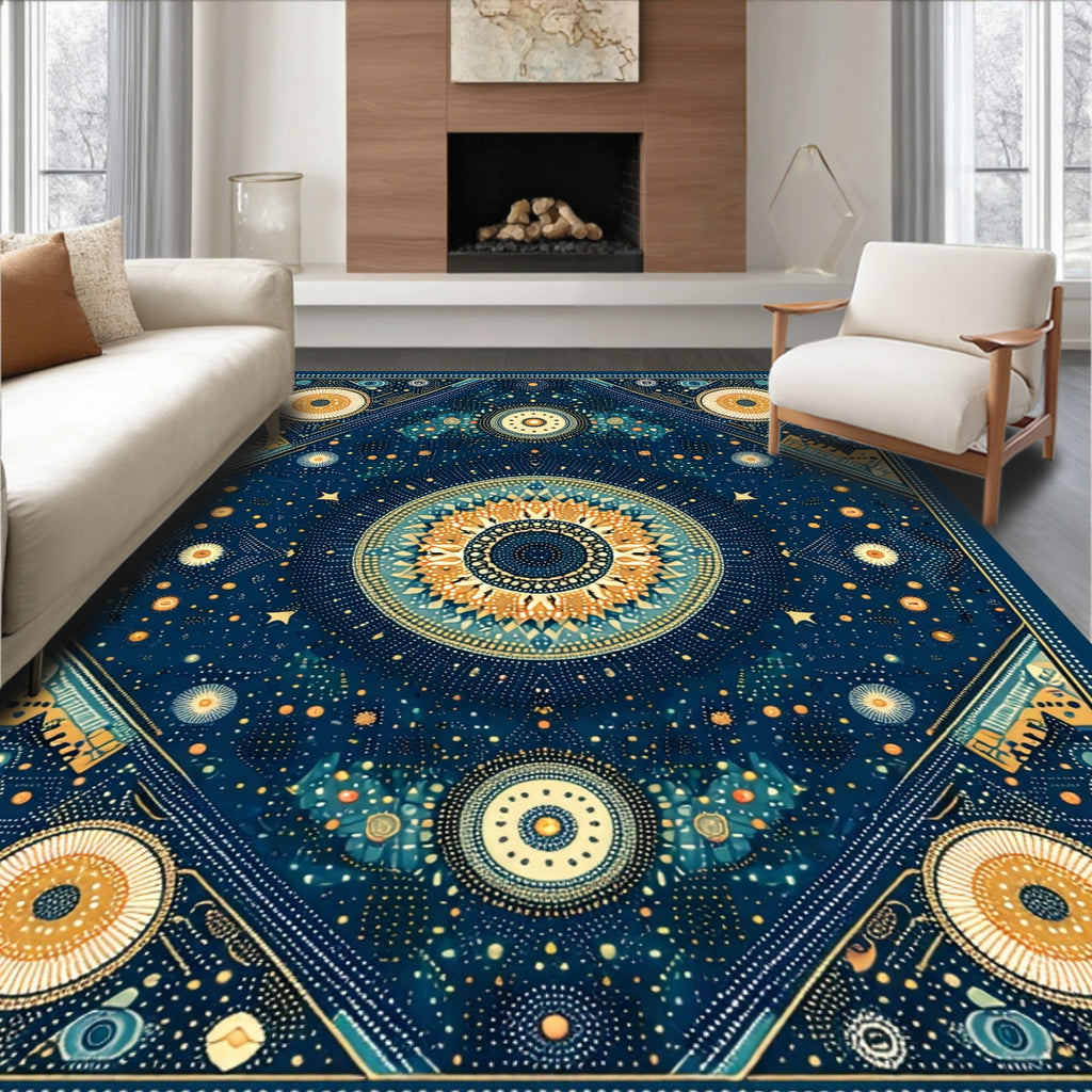 Celestial Sunburst Star Medallion Design Rug