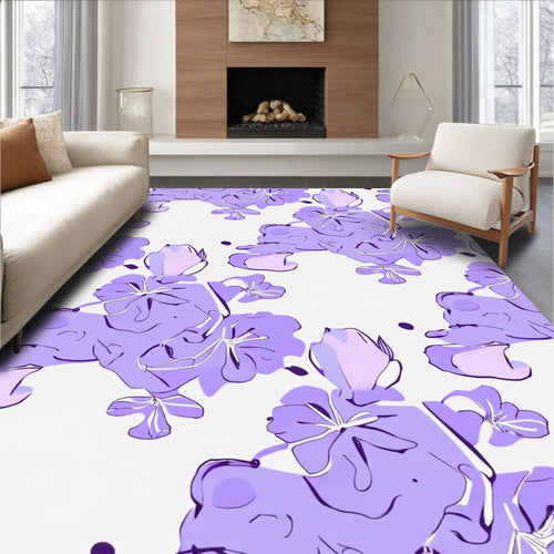 Abstract Lilac Floral Pattern Rug