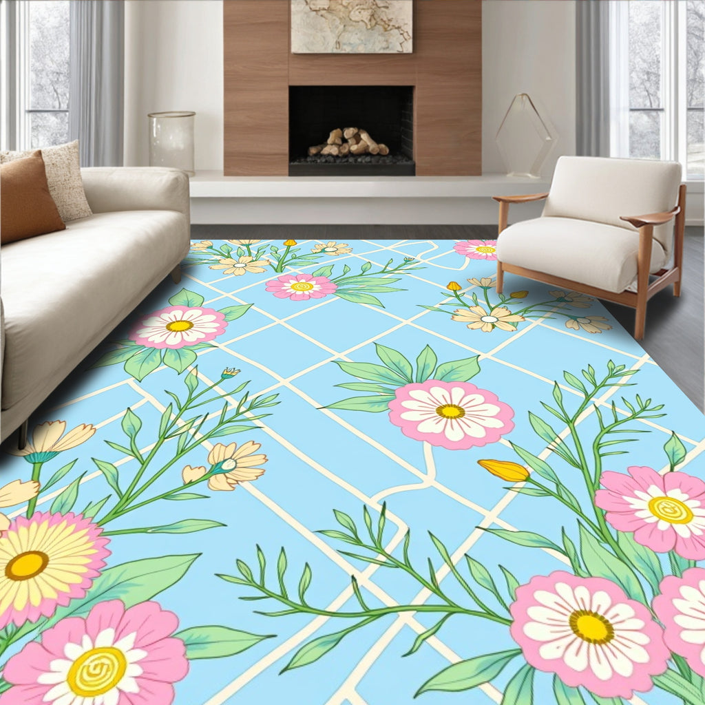 Pastel Floral Lattice Pattern Rug