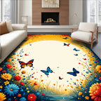 Vibrant Floral Meadow Butterflies Rug