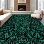 Emerald Black Abstract Swirl Pattern Rug