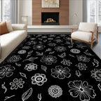 Floral Sketch White Daisy Pattern Rug