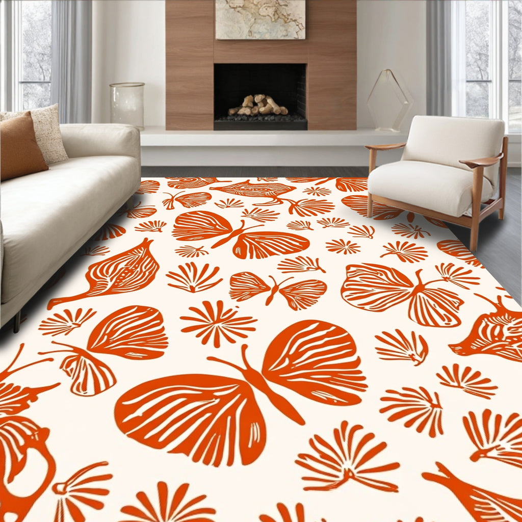 Orange Winged Creatures Pattern Rug
