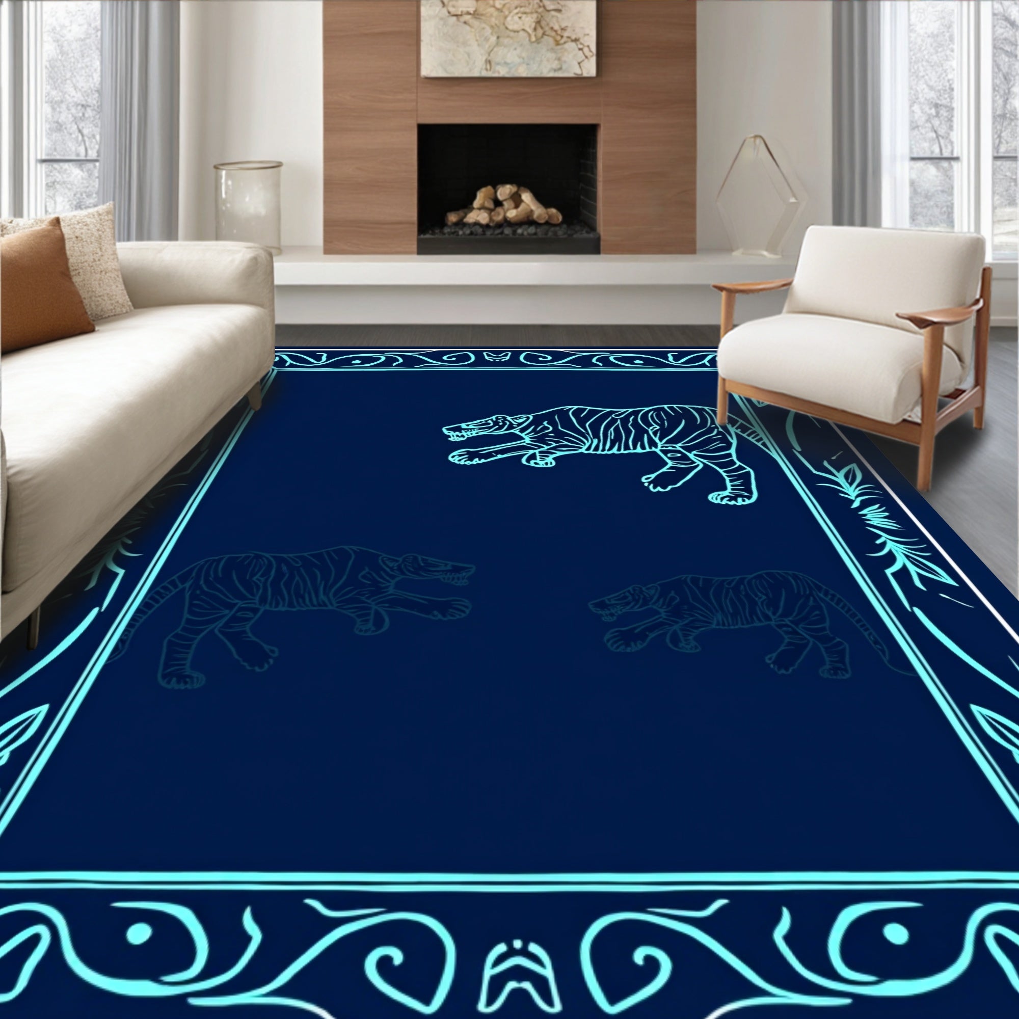 Stylized Tiger Outline Design Rug