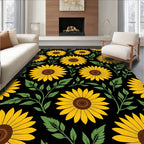 Bold Yellow Sunflowers With Green Leaves Rug