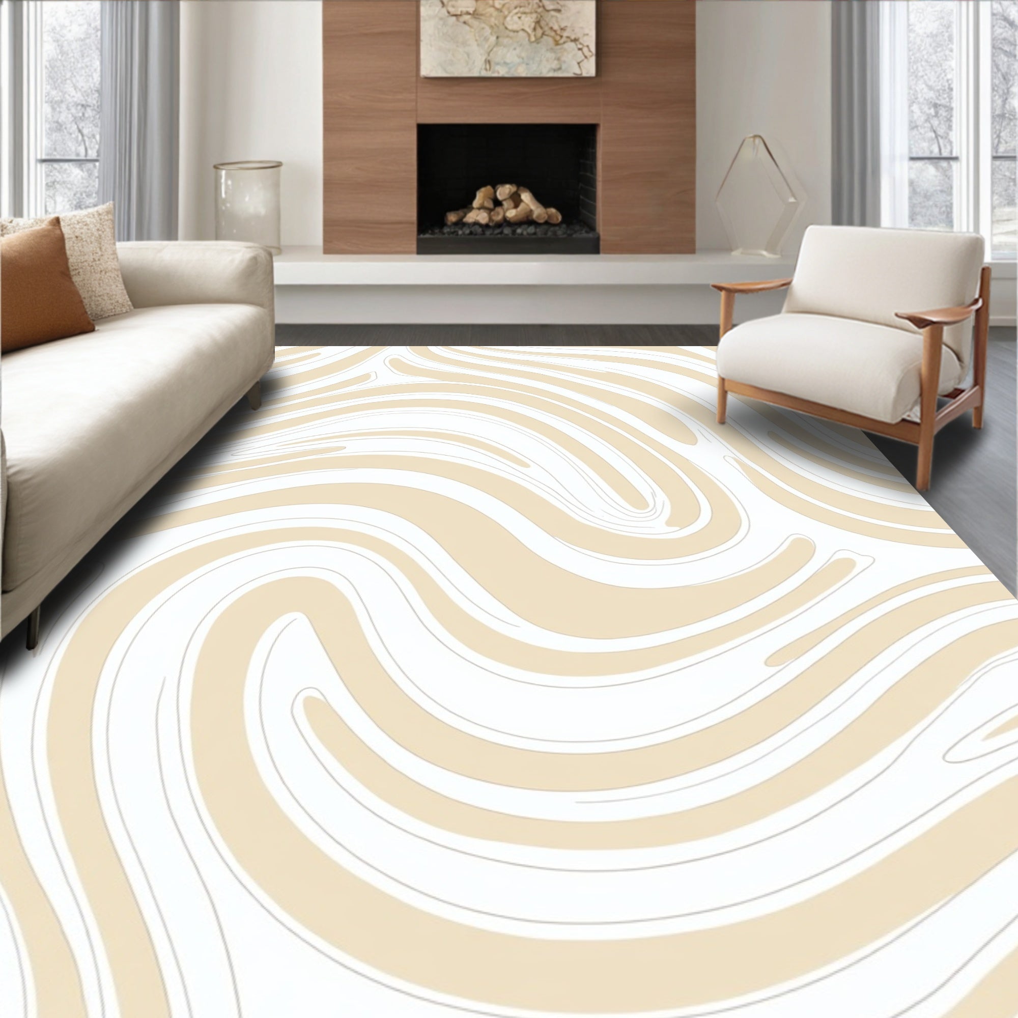 Organic Swirl Pattern Cream Rug