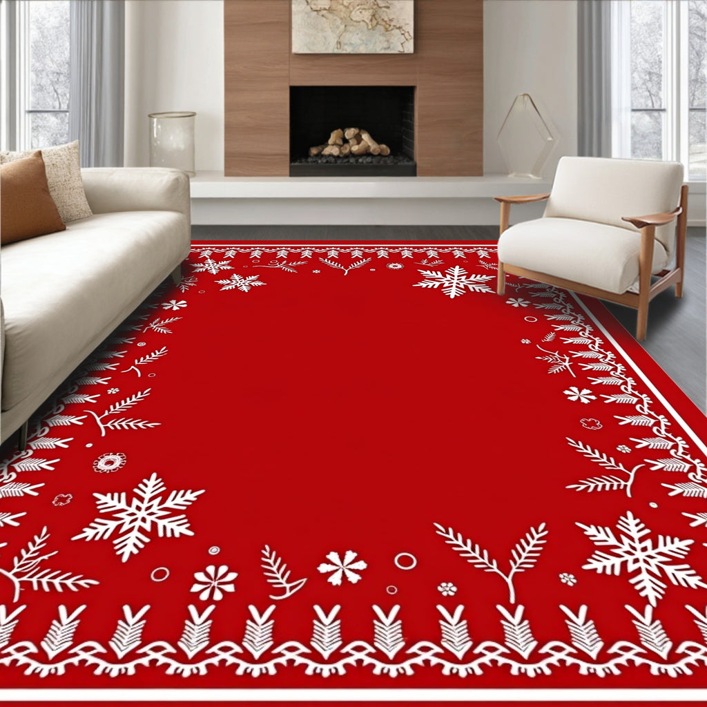 Crimson Snowflake Winter Garden Rug