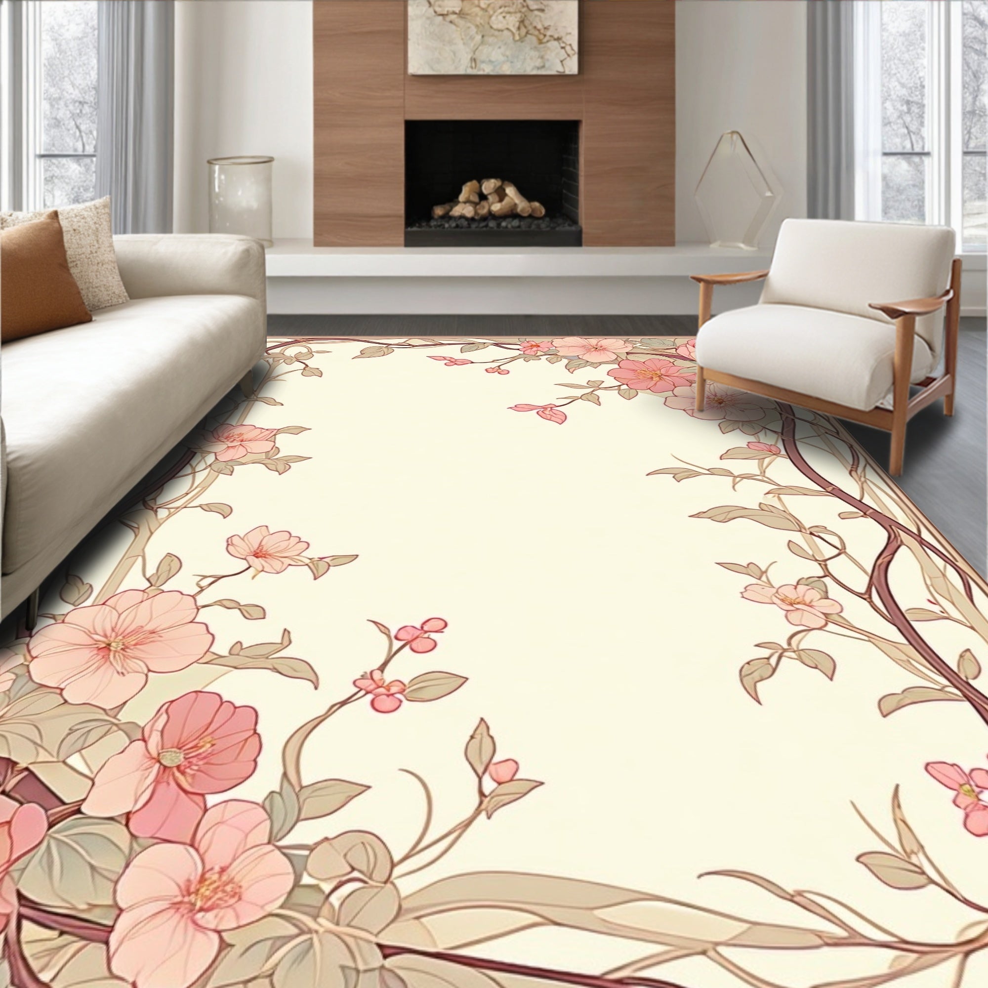 Art Nouveau Floral Vine Patterned Rug
