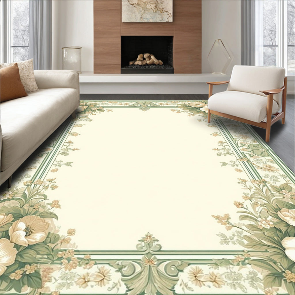 Vintage Floral Bouquet Stripe Border Design Rug