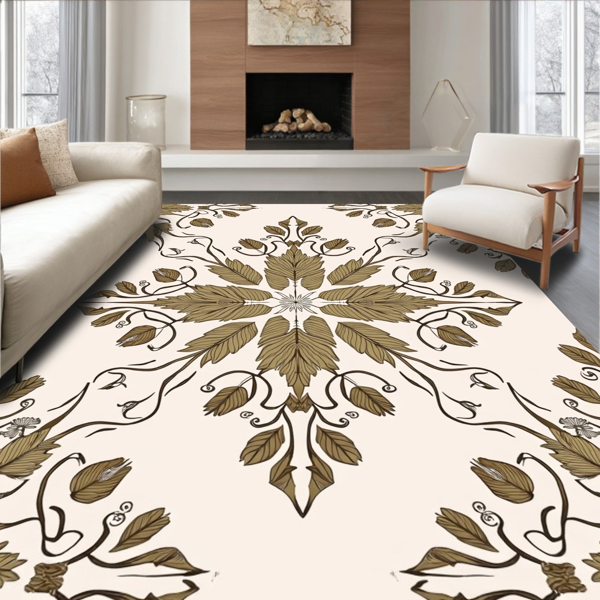 Elegant Botanical Scrollwork Floral Pattern Rug