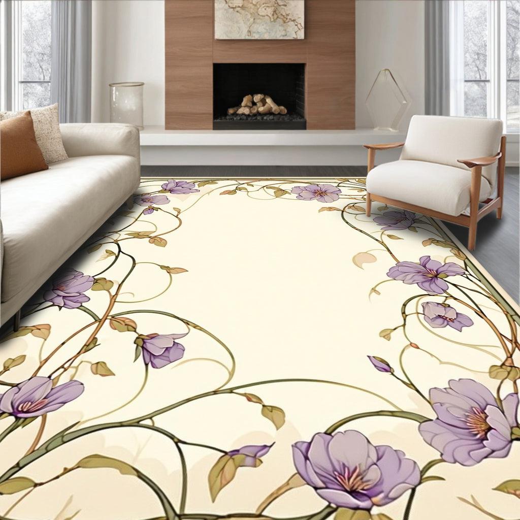 Vineyard Floral Lilac Art Nouveau Design Rug