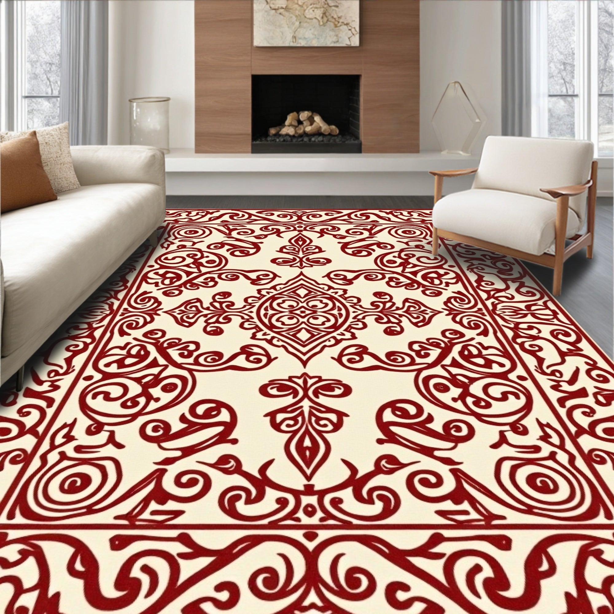 Intricate Swirls Cream Garnet Intricate Rug