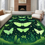 Green Moths Stars Forest Night Rug