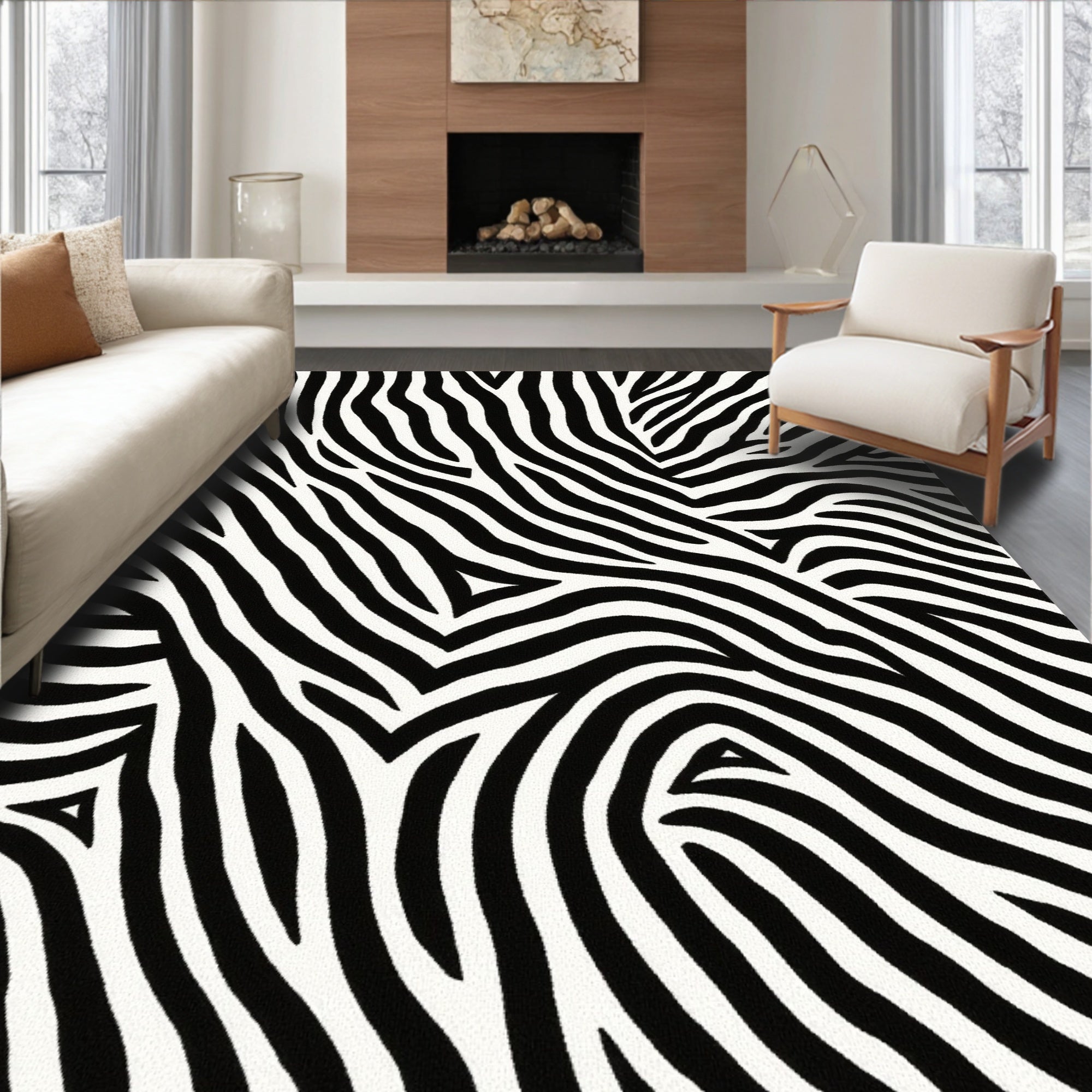 Bold Black White Zebra Stripes Rug