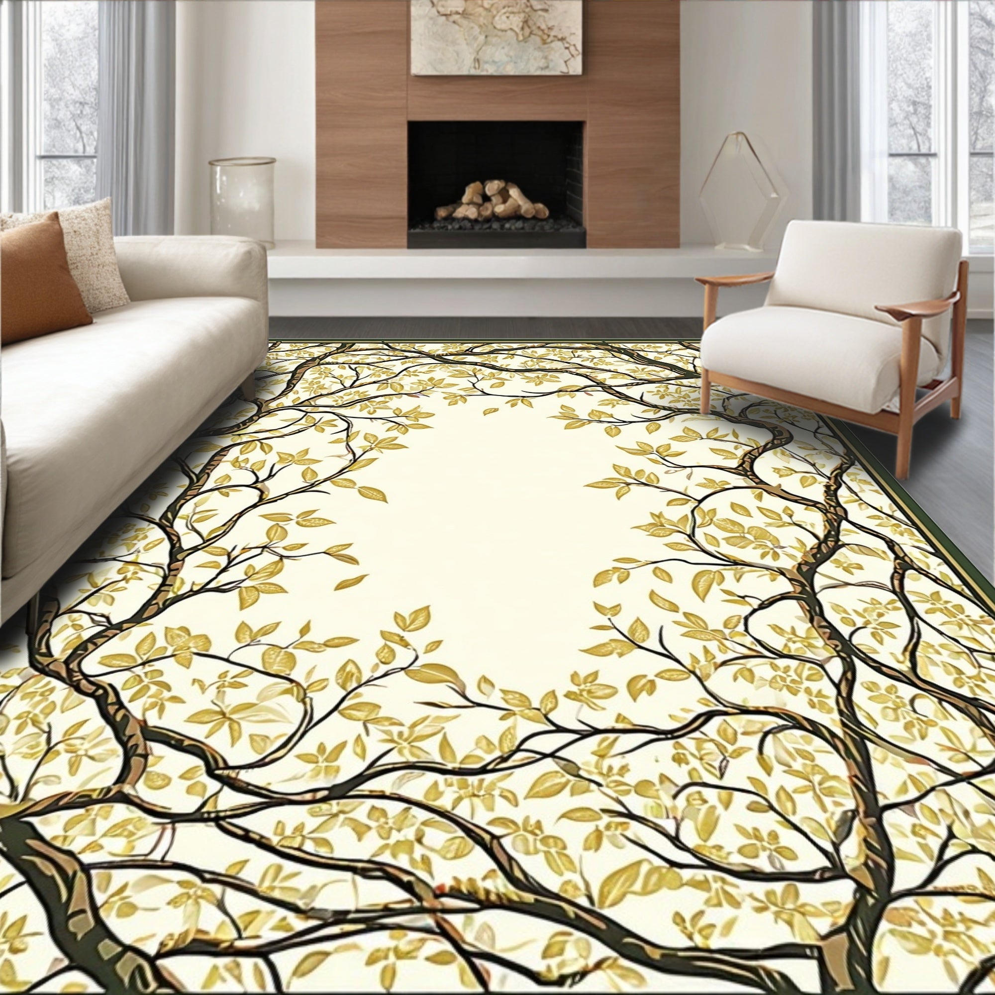 Elegant Falling Leaves Tree Pattern Rug