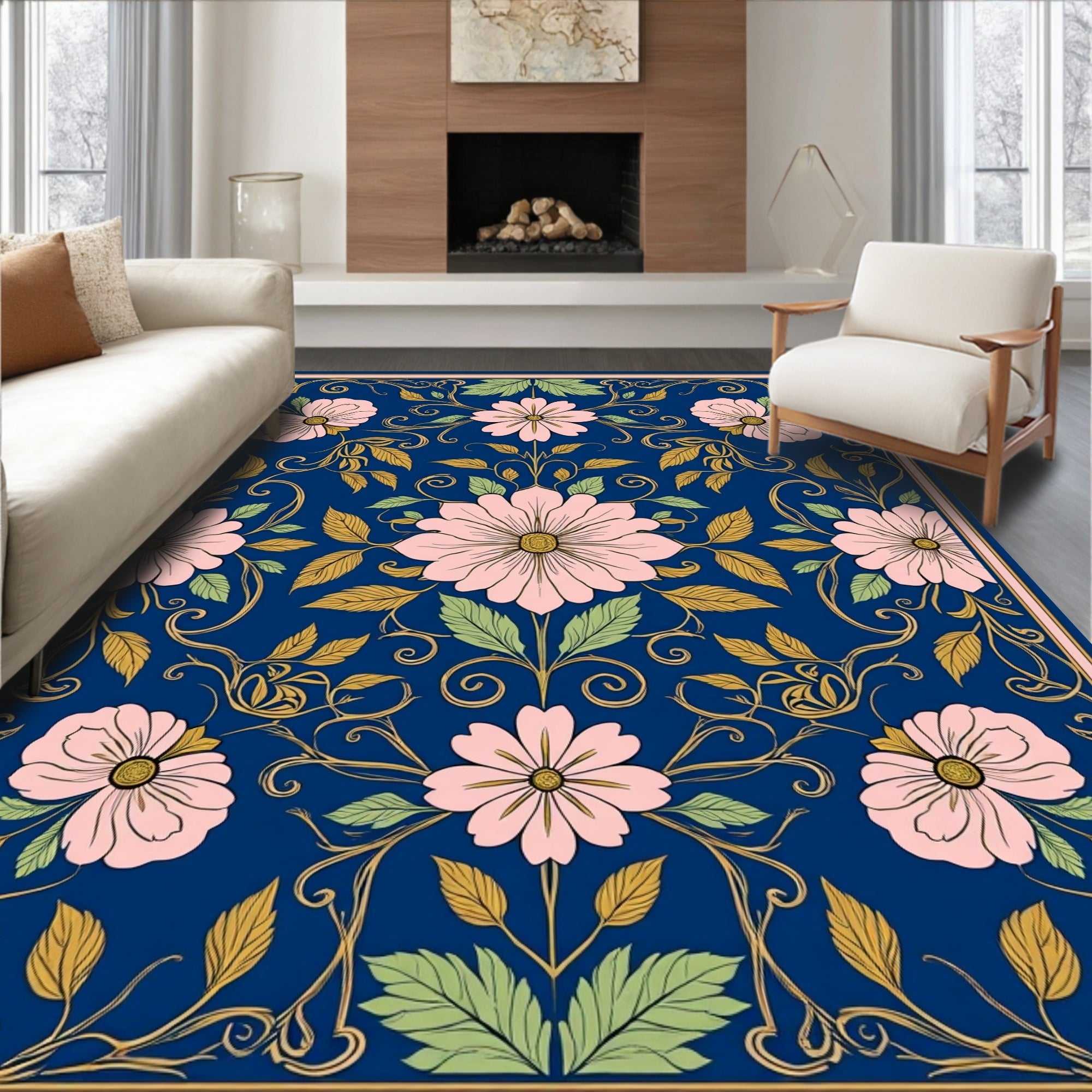 Art Nouveau Floral Scroll Pattern Rug