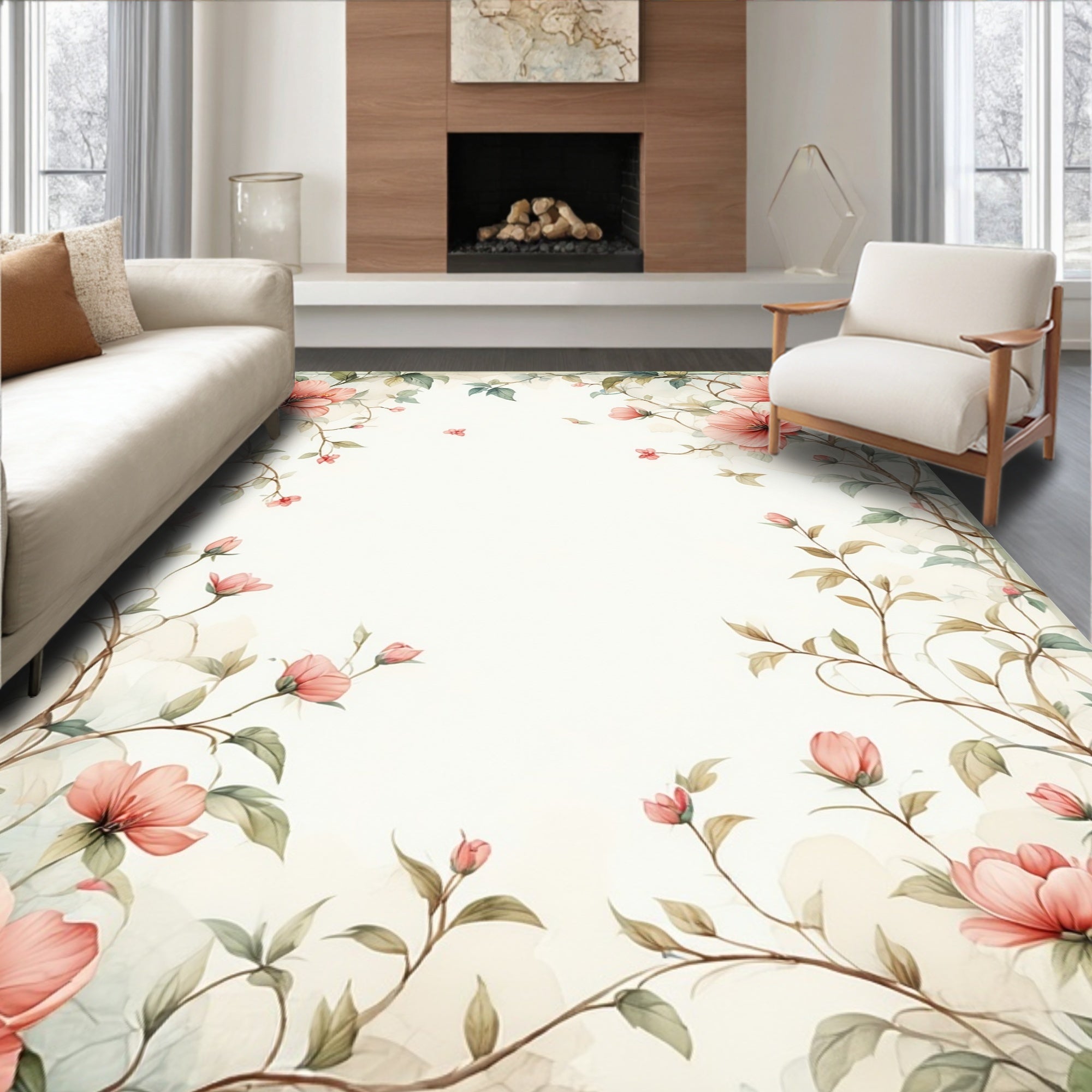 Whimsical Floral Vine Pattern Rug