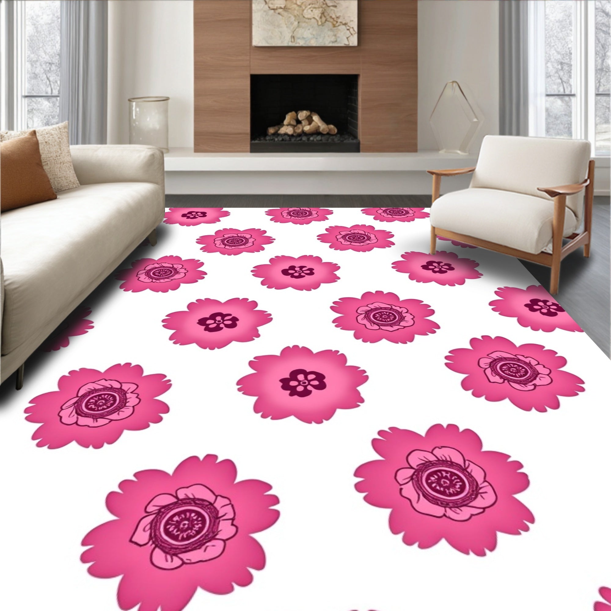 Bold Pink Floral Pattern Rug