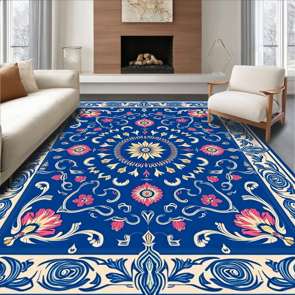 Royal Blue Floral Medallion Rug