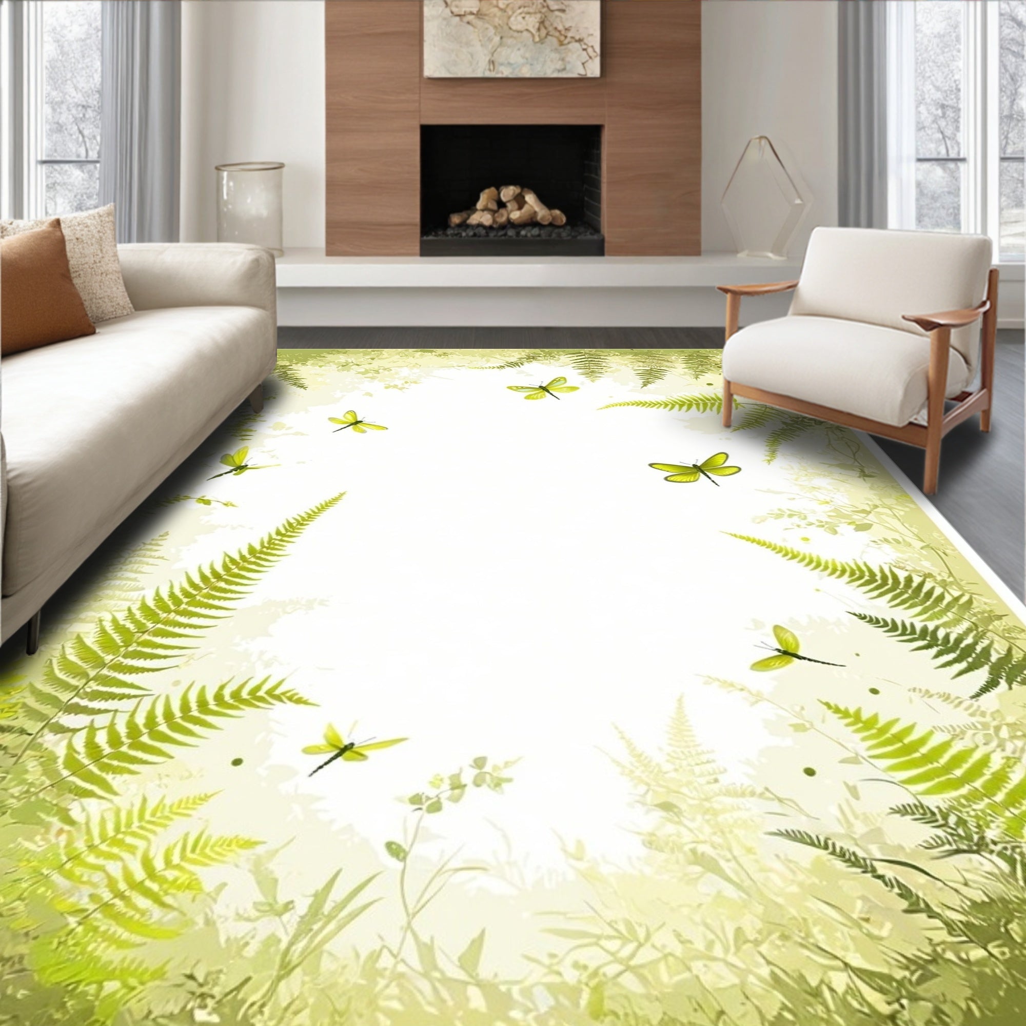 Lush Ferns Dragonfly Garden Pattern Rug