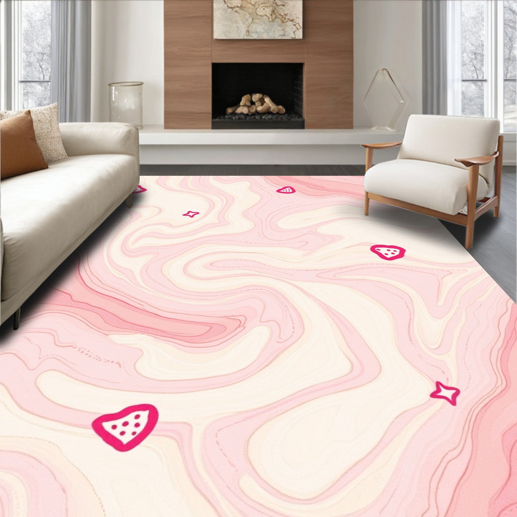 Whimsical Pink Strawberry Pattern Rug