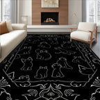 Whimsical Cat Illustrations In Black White Rug