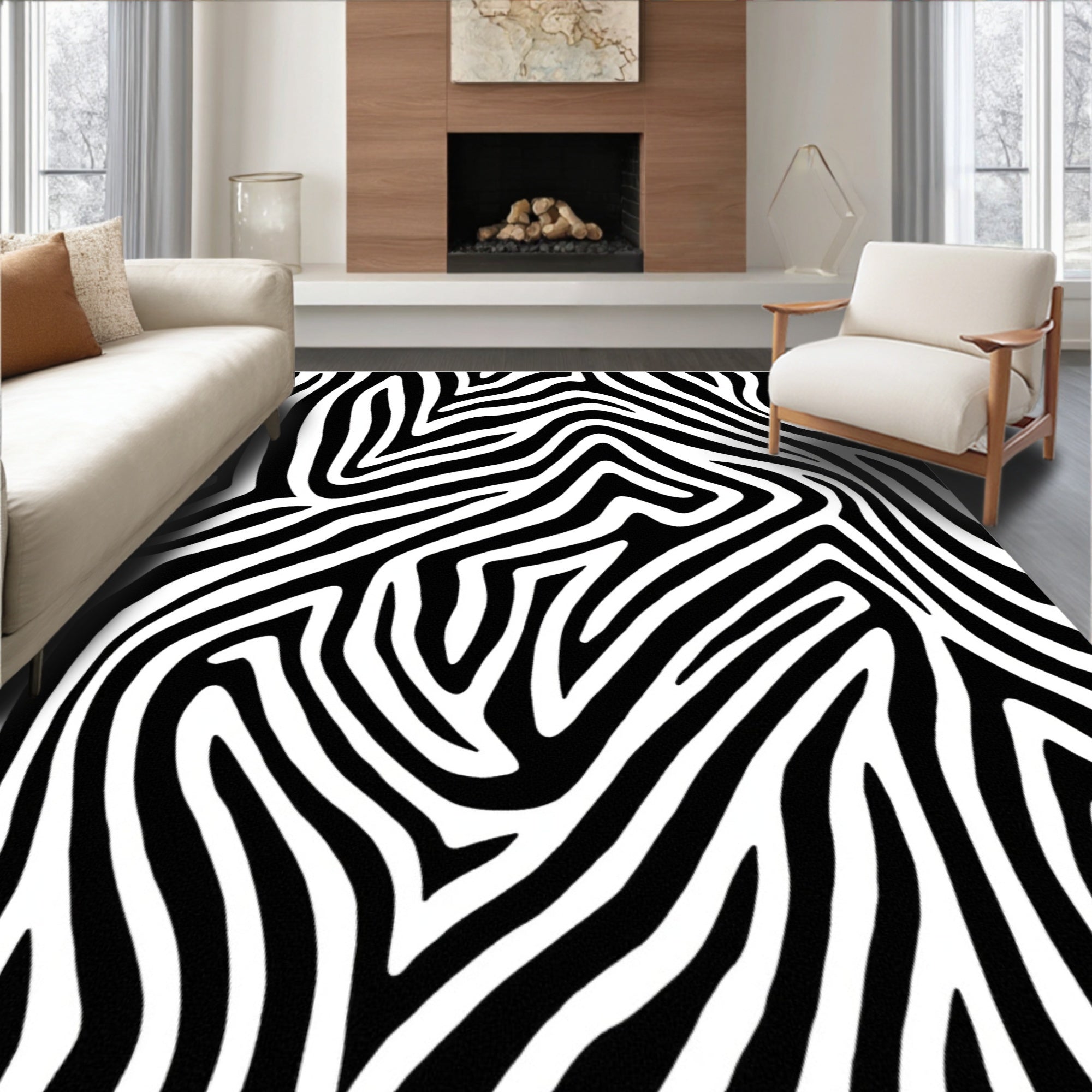 Bold Black White Zebra Stripes Rug