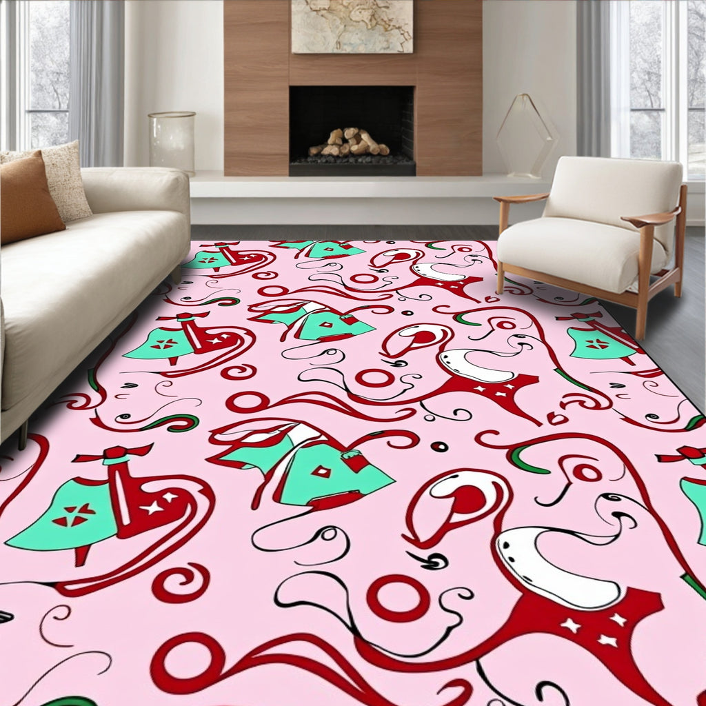 Whimsical Pink Red Teal Swirls Rug