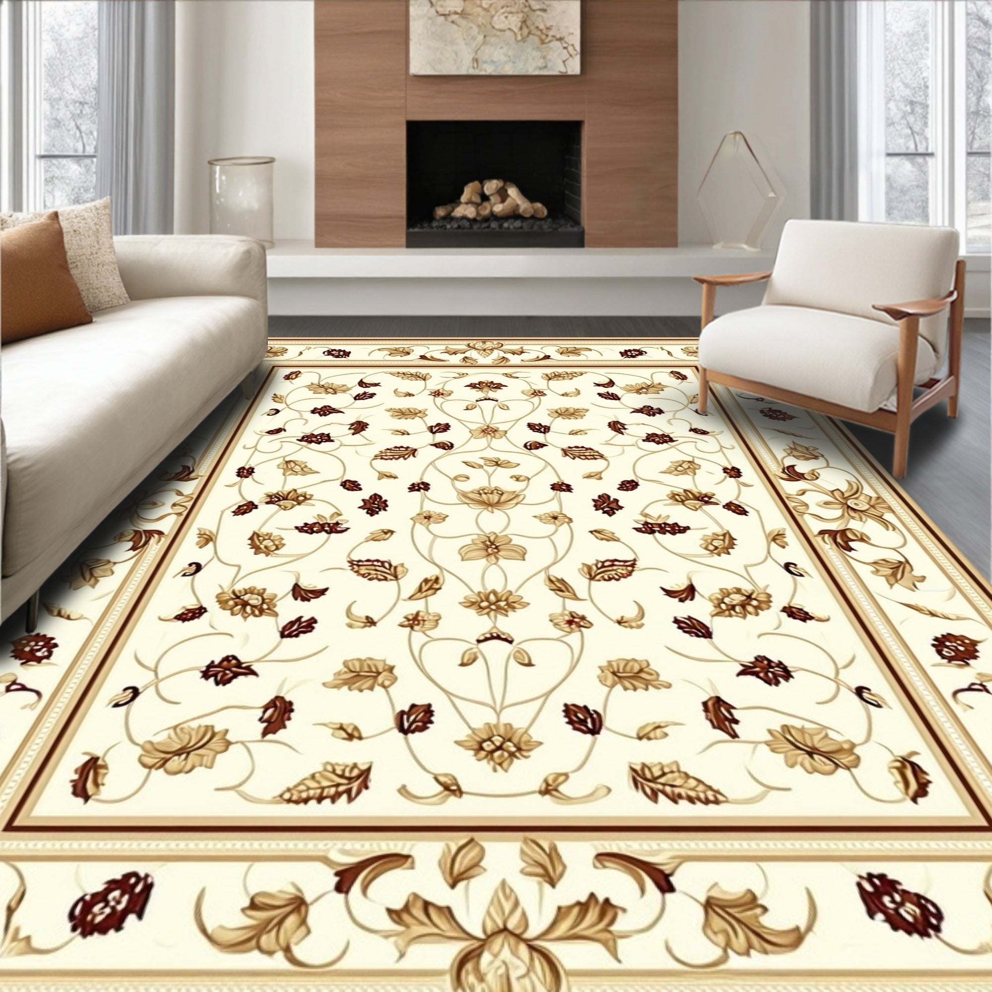Classic Floral Vine Cream Rug