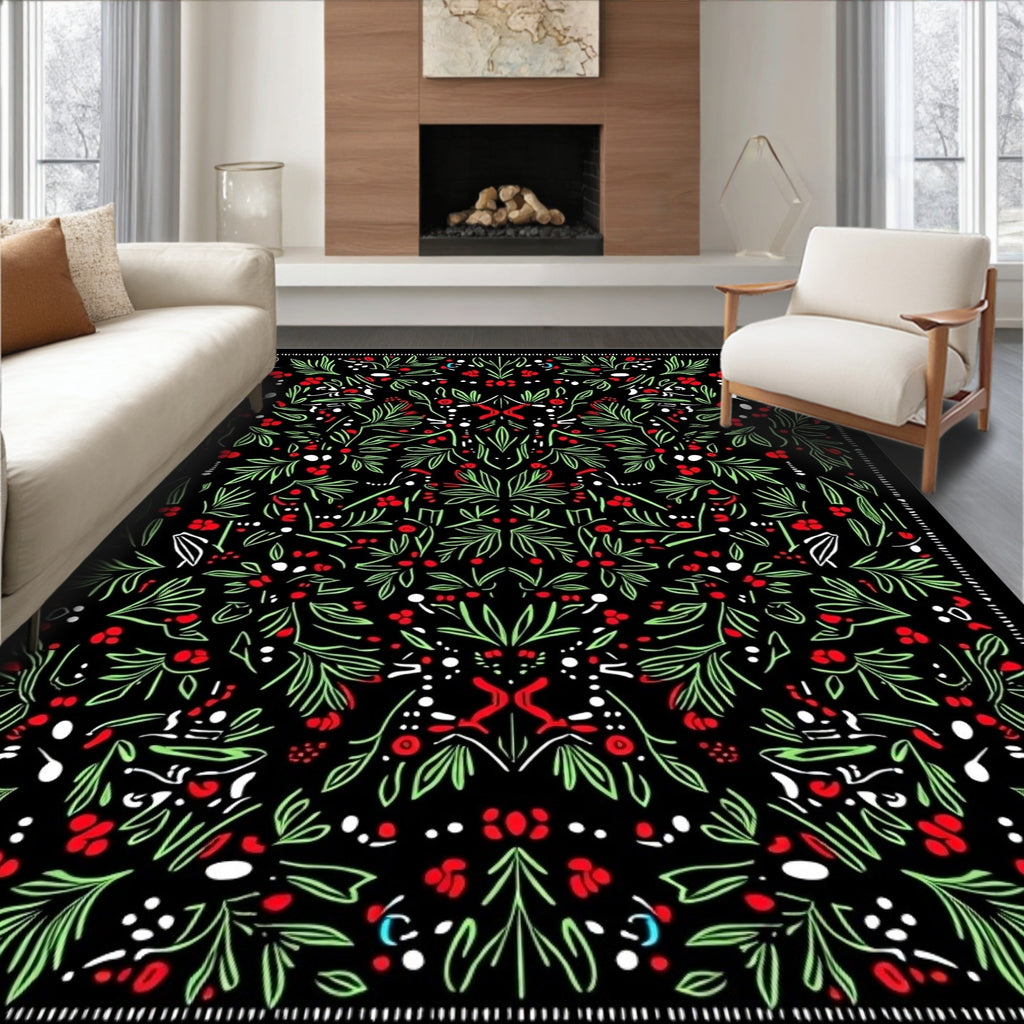 Black Berry Stem Botanical Garland Rug