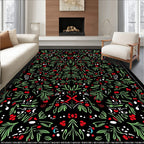 Black Berry Stem Botanical Garland Rug
