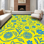 Bright Blue Floral Leafy Pattern Rug