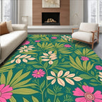 Vibrant Pink Floral Vine Pattern Rug