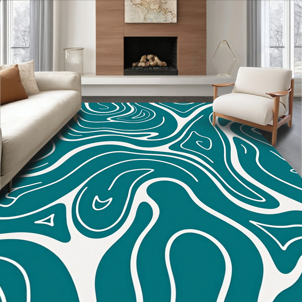 Teal Cream Swirl Flow Rug
