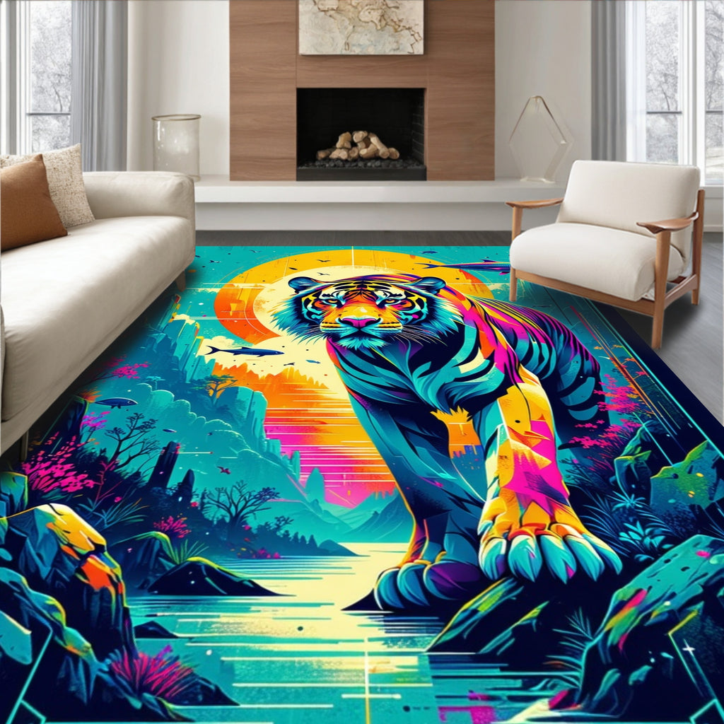 Vibrant Tiger Landscape Design Rug