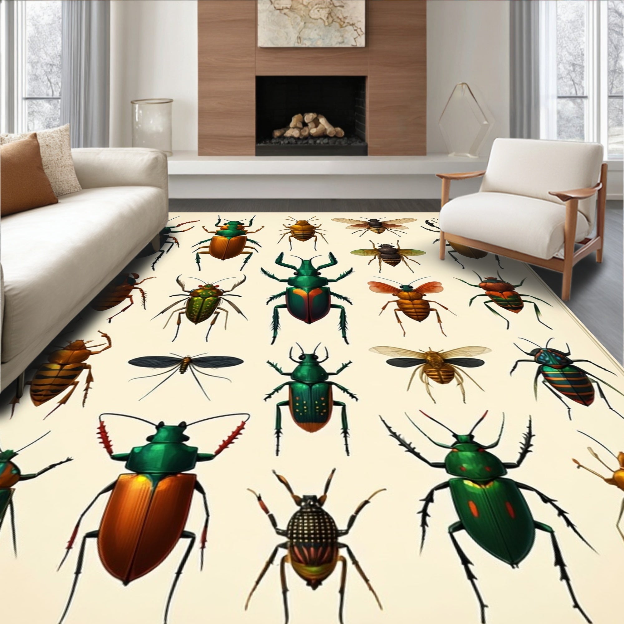 Collection of Botanical Insect Illustrations Rug