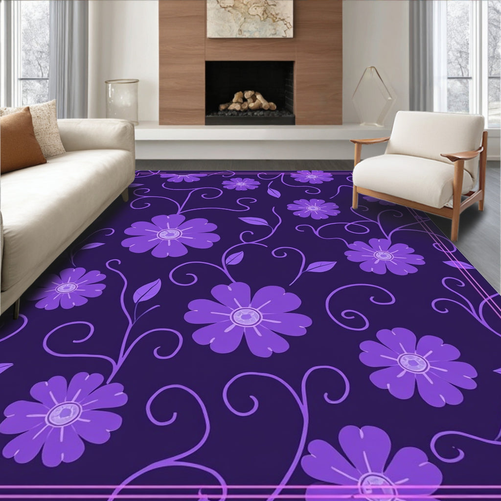 Purple Floral Vine Pattern Rug