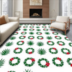 Green Leaf Red Berry Wreath Arrangement Rug