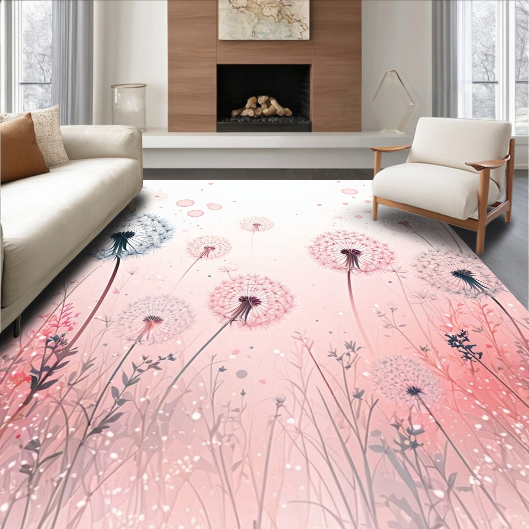 Soft Dandelion Field Whimsy Pattern Rug