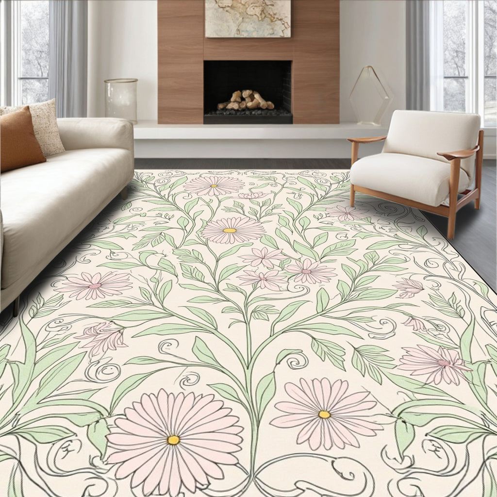 Floral Swirls And Petal Pattern Rug