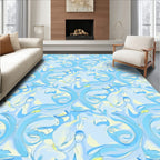 Sky Blue Abstract Swirl Foliage Rug