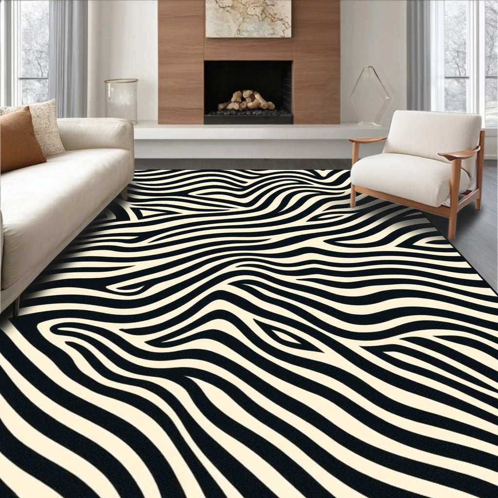 Abstract Black Cream Zebra Stripes Rug