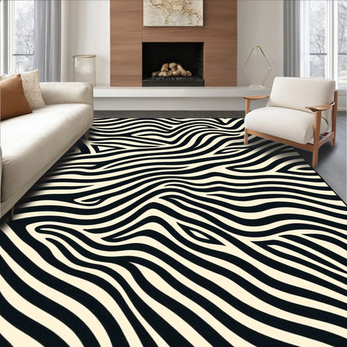 Abstract Black Cream Zebra Stripes Rug